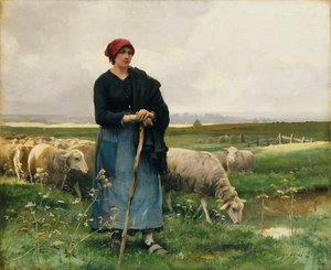 En hyrdinde med sin flok, af Julien Dupre