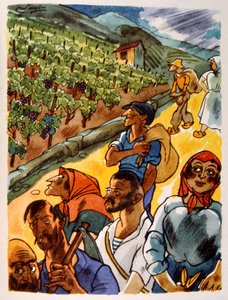 fransk vingård. 1944. Illustration af Julien Pavil