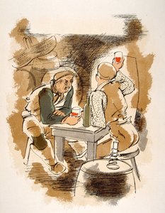 Humoristisk vinillustration 1946.Illustration af Julien Pavil