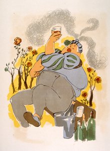 Humoristisk vinillustration 1946.Illustration af Julien Pavil