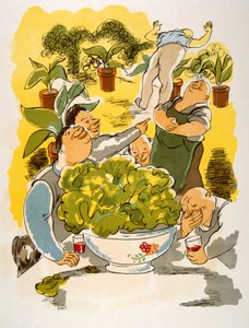 Humoristisk vinillustration 1946.Illustration af Julien Pavil af Julien Pavil