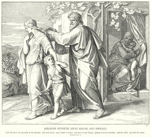 Abraham sender Hagar og Ismael væk (stik) af Julius (after) Schnorr von Carolsfeld