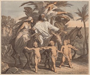 Abraham ser det forjættede land, Første Mosebog, XII, 7 (koloreret stik) af Julius (after) Schnorr von Carolsfeld