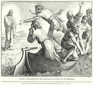 Kristus viser sig for sine disciple ved Tiberias Hav (gravering) af Julius (after) Schnorr von Carolsfeld