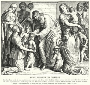 Kristus velsigner børnene (gravering) af Julius (after) Schnorr von Carolsfeld