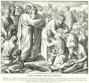 Kristus fodrer de fem tusinde (gravering) af Julius (after) Schnorr von Carolsfeld
