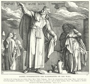Daniel tolker håndskriften på væggen (gravering) af Julius (after) Schnorr von Carolsfeld
