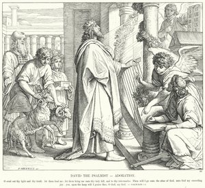 Salmisten David, tilbedelse (gravering) af Julius (after) Schnorr von Carolsfeld
