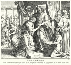 Esther er lavet til dronning (gravering) af Julius (after) Schnorr von Carolsfeld