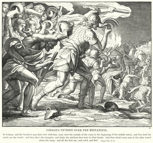 Gideons sejr over midjanitterne (gravering) af Julius (after) Schnorr von Carolsfeld
