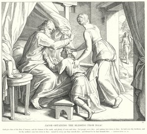 Jakob får velsignelsen fra Isak (gravering) af Julius (after) Schnorr von Carolsfeld