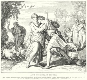 Jacob og Rachel ved brønden (gravering) af Julius (after) Schnorr von Carolsfeld