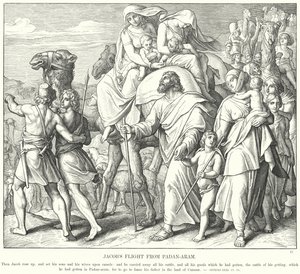 Jakobs flyvning fra Padan-Aram (gravering) af Julius (after) Schnorr von Carolsfeld