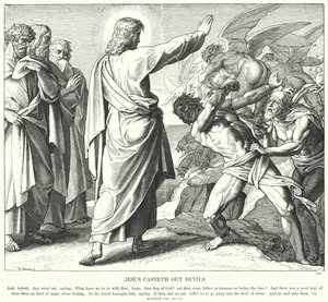 Jesus kaster djævle ud (gravering)