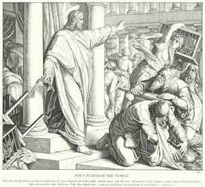 Jesus renser templet (gravering) af Julius (after) Schnorr von Carolsfeld