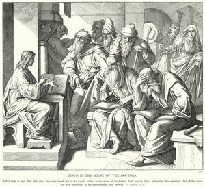 Jesus midt blandt lægerne (gravering) af Julius (after) Schnorr von Carolsfeld