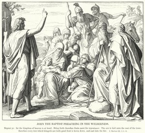 Johannes Døberen prædiker i ørkenen (gravering) af Julius (after) Schnorr von Carolsfeld