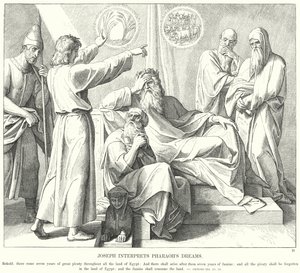 Josef fortolker Faraos drømme (gravering) af Julius (after) Schnorr von Carolsfeld