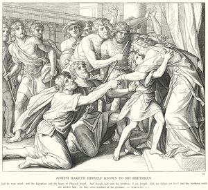 Joseph gør sig selv kendt for sine brødre (gravering) af Julius (after) Schnorr von Carolsfeld