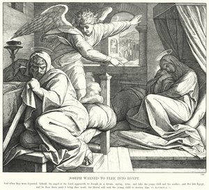 Joseph advaret om at flygte til Egypten (gravering) af Julius (after) Schnorr von Carolsfeld