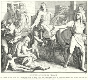 Josef er avanceret af farao (gravering) af Julius (after) Schnorr von Carolsfeld