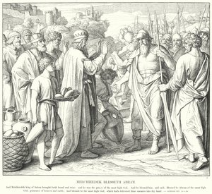 Melkisedek velsigner Abram (gravering) af Julius (after) Schnorr von Carolsfeld