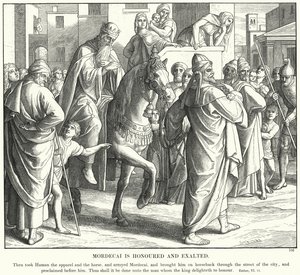 Mordokai er æret og ophøjet (gravering) af Julius (after) Schnorr von Carolsfeld