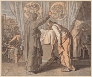 Nathan og David, 2. Samuelsbog, XII, 7 (koloreret stik) af Julius (after) Schnorr von Carolsfeld