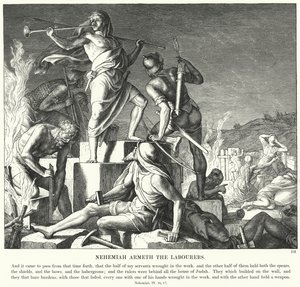 Arbejderne Nehemiah Armeth (gravering) af Julius (after) Schnorr von Carolsfeld