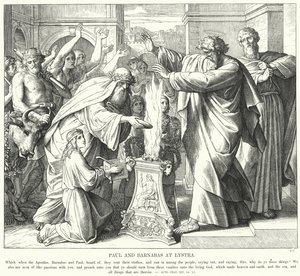 Paulus og Barnabas i Lystra (stik) af Julius (after) Schnorr von Carolsfeld
