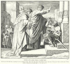 Peter og John helbreder en halt mand (gravering) af Julius (after) Schnorr von Carolsfeld