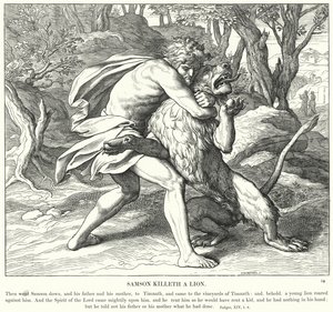 Samson dræber en løve (gravering)