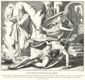 Saul konsulterer heksen fra Endor (gravering) af Julius (after) Schnorr von Carolsfeld
