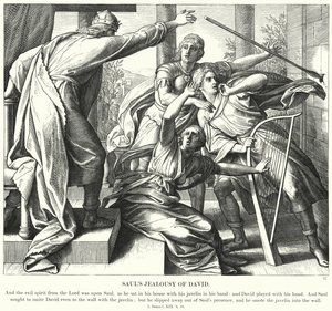 Sauls jalousi over David (gravering) af Julius (after) Schnorr von Carolsfeld
