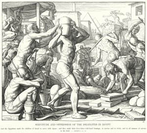 Trældom og undertrykkelse af israelitterne i Egypten (gravering) af Julius (after) Schnorr von Carolsfeld