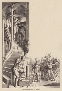 Siegfrieds tilbagevenden til Worms (kobberstik) af Julius (after) Schnorr von Carolsfeld