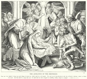 Hyrdernes tilbedelse (gravering) af Julius (after) Schnorr von Carolsfeld