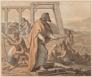 Bygningen af arken, Første Mosebog, VI af Julius (after) Schnorr von Carolsfeld