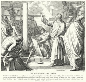 Templets bygning (gravering) af Julius (after) Schnorr von Carolsfeld