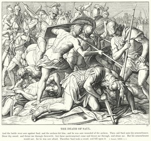 Sauls død (gravering) af Julius (after) Schnorr von Carolsfeld
