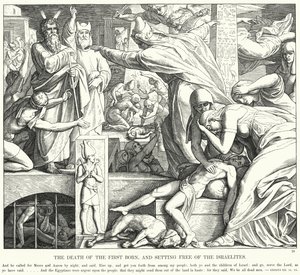 Den førstefødtes død og befrielse af israelitterne (gravering) af Julius (after) Schnorr von Carolsfeld
