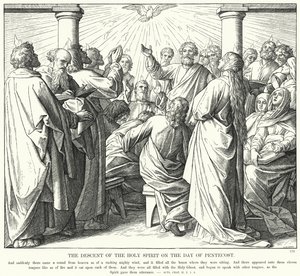 Helligåndens nedstigning på pinsedagen (gravering) af Julius (after) Schnorr von Carolsfeld