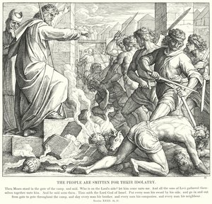 Folket er slået for deres afgudsdyrkelse (gravering) af Julius (after) Schnorr von Carolsfeld