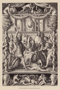 Slagtningen i festsalen (kobberstik) af Julius (after) Schnorr von Carolsfeld