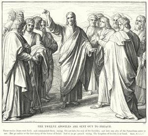 De tolv apostle er sendt ud for at prædike (gravering) af Julius (after) Schnorr von Carolsfeld