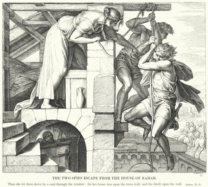 De to spioner flygter fra huset Rahab (gravering) af Julius (after) Schnorr von Carolsfeld