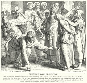 Kvinden taget i utroskab (gravering) af Julius (after) Schnorr von Carolsfeld
