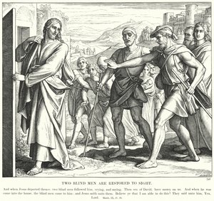 To blinde mænd er genoprettet til syne (gravering) af Julius (after) Schnorr von Carolsfeld