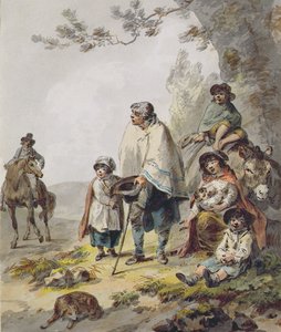 A Gypsy Family (pen og blæk med akvarel på papir) af Julius Caesar Ibbetson