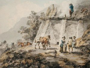 A Lime Kiln (akvarel på papir) af Julius Caesar Ibbetson